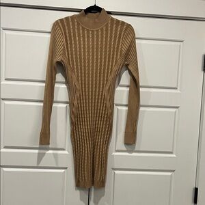 Windsor Camel Ribbed Long Sleeve Dress
